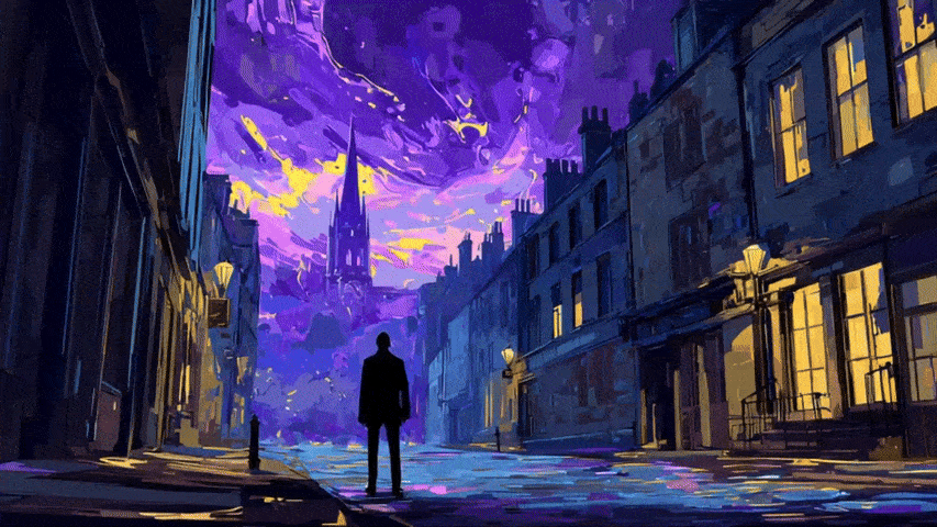 Two time agents in futuristic uniforms facing off in a Oxford courtyard